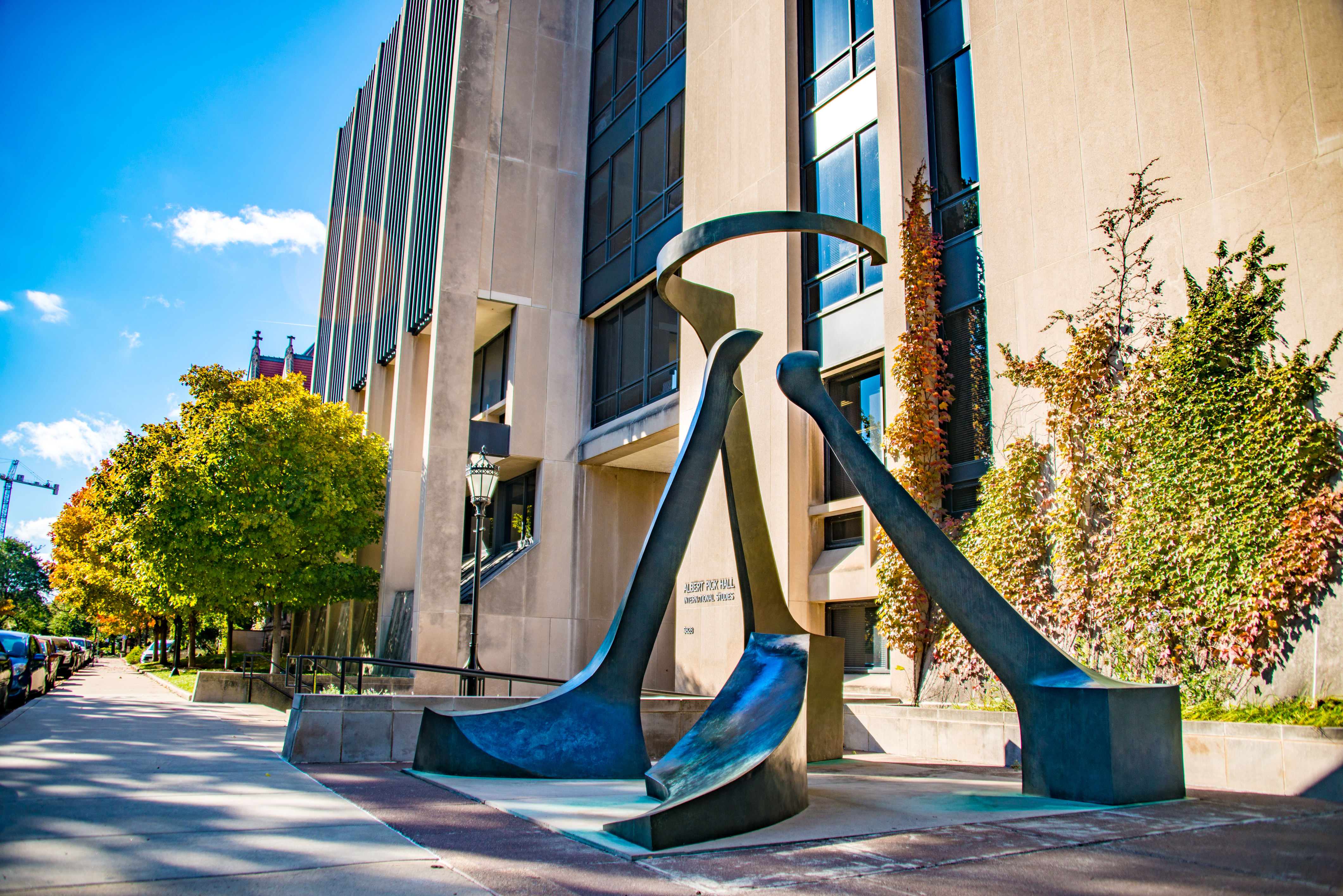 abstract sculpture in front of building